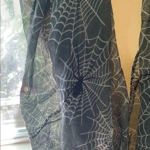 Grey sheer infinity scarf with spider web print
